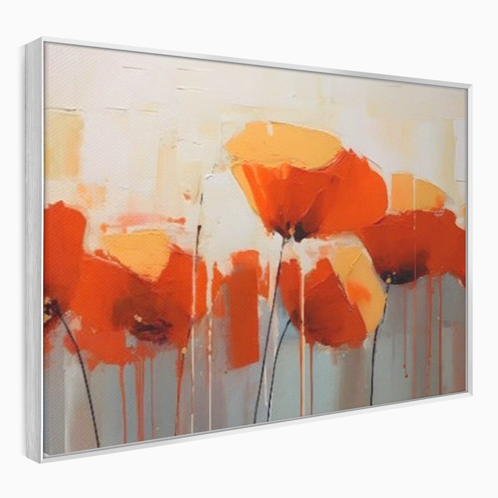 Tablou canvas cu tablou canvas cu maci in ulei, in rama de aluminiu argintiu